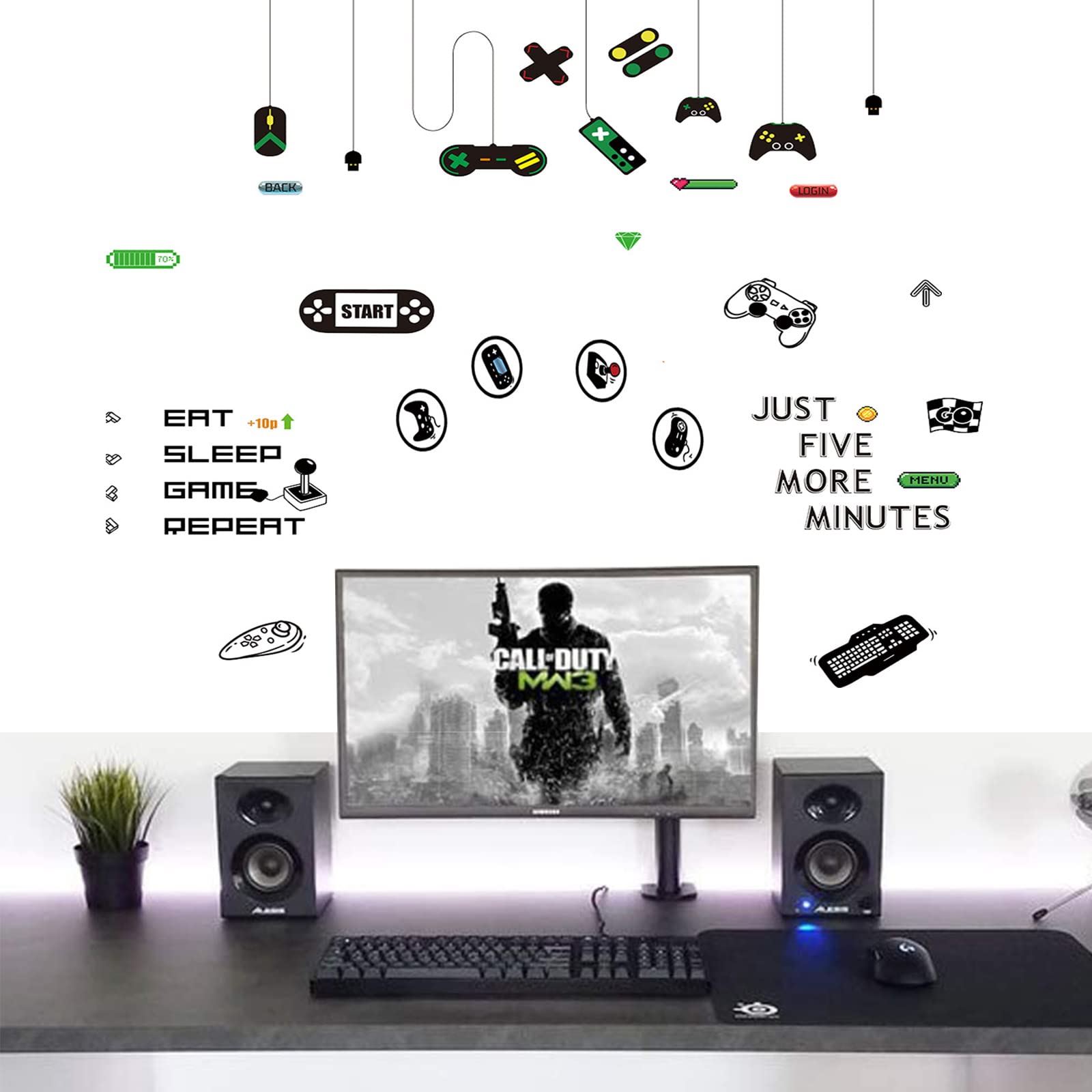 Juego De Pegatinas De Pared, Pegatinas de Pared de Controlador de Jugador Wall Stickers for Kids Decoracion, 13.7 * 9.8in, Décoration DIY pour Salon, Salle de Jeux, Mur, Porte Vitrée