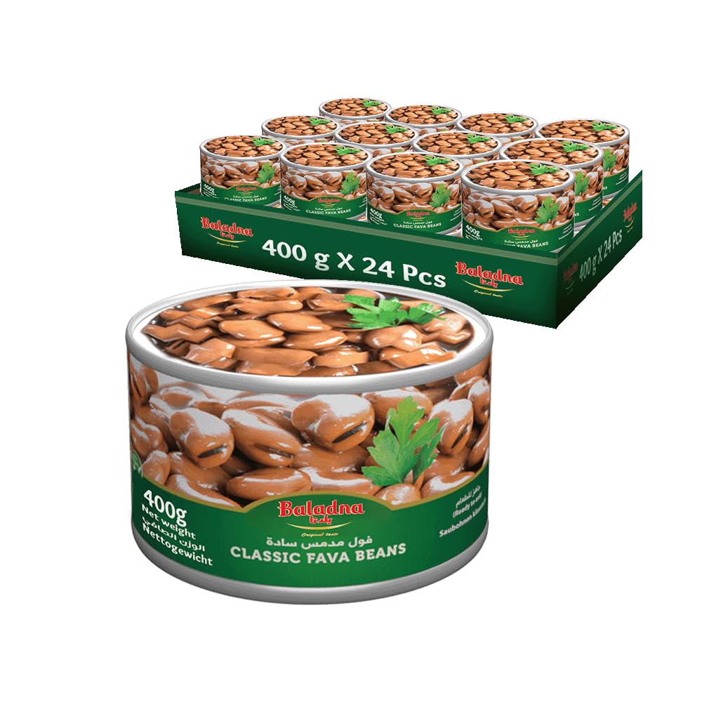 Baladna Fava Bohnen klassisch 400 g x 24 Pcs | Große Favabohnen, traditionell zubereitet | Ideal für Ful Medames | Orientalische Spezialität | Vegan | Glutenfrei | Halal