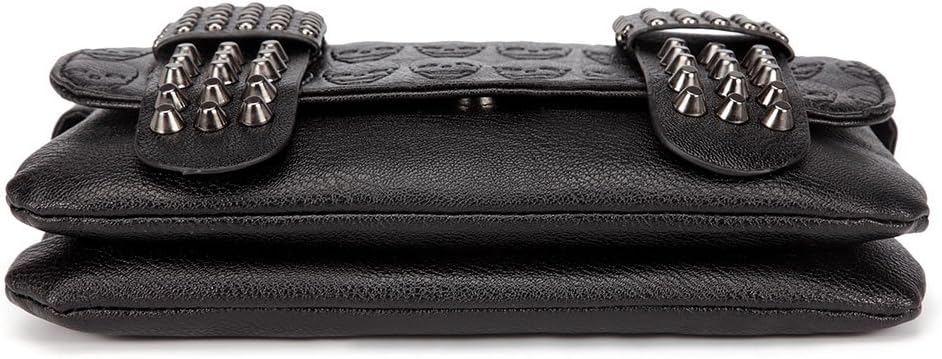 Womens Skull Print Rivet PU Leather Shoulder Bags Tote Purse Handbag (Black Style-2)