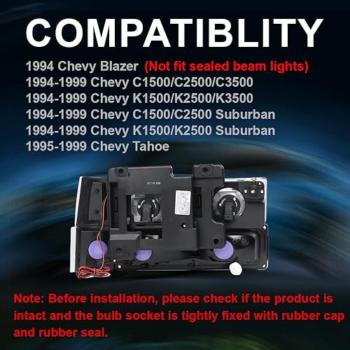 Miniatura 9 de PIT66 - Conjunto de faros delanteros de esquina con luz de parachoques y tira de LED, compatible con 1994-1998 Chevy C10 CK 1500 2500 3500,