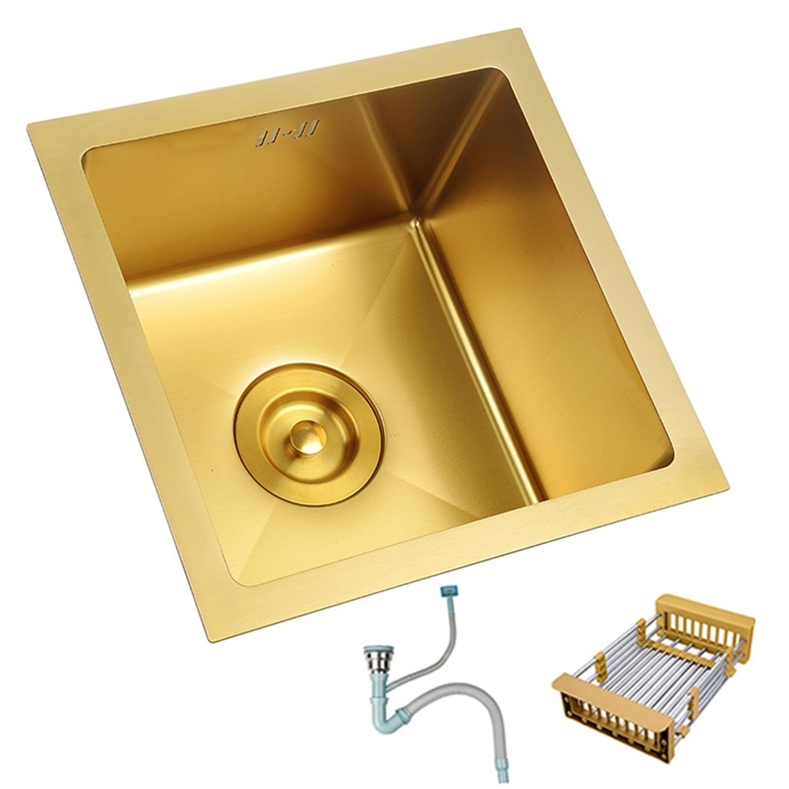 CZYWKDDPP Small Gold Stainless Steel Above-Counter Sink – Square Built-in Kitchen with Siphon Drain for Restaurant Bar Home Use(36 * 36cm)