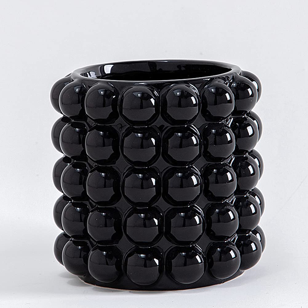 Anding Black Clay Vase with Pampas Grass Design for Boho Home Decor (A9902S)