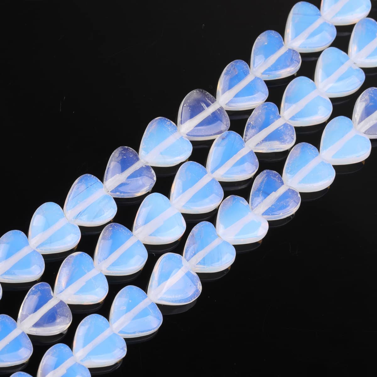 GEM-Inside 10mm Heart Charms White Cream Opalite Beads for Jewelry Making Full 15" Strand Power Energy Healing Chakra Stone Beads