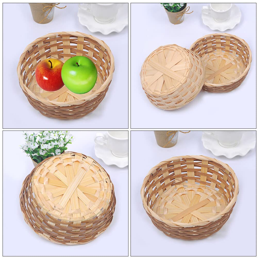 Alipis 3pcs Handmade Baskets,Round Basket,Bamboo Fruit Storage Container Home Storage Baskets For Kitchen Counter