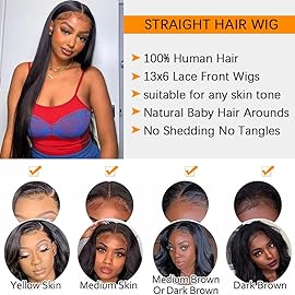 CHEETAHBEAUTY 13x6 Lace Front Wigs Human Hair 16Inch HD Transparent Lace Frontal Wigs 220% Density Brazilian Virgin Straight Human Hair Wigs for Women Pre Plucked with Baby Hair Natural Color