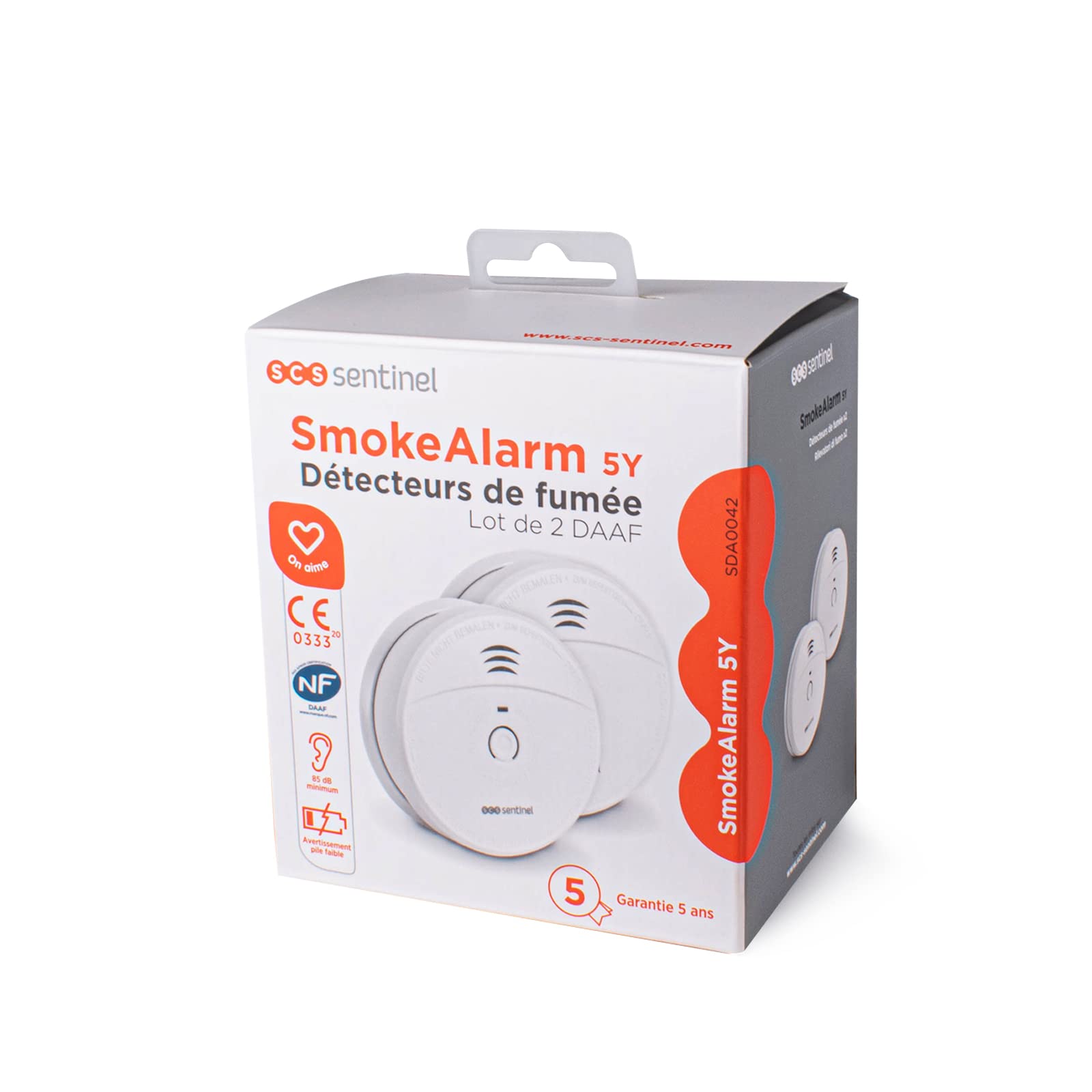 SCS Sentinel - SDA0042 - Confezione Da 2 Rilevatori Di Fumo Autonomi - Allarme Minimo 85 Db - Pulsante Di Autotest - Allarme Acustico Con Indicatore Visivo - Batterie Da 9 V - Smokealarm 5Y