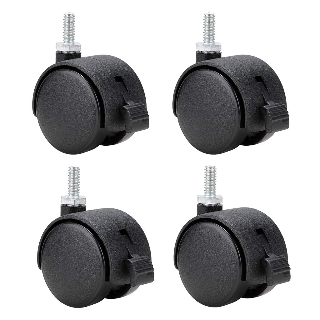 Skelang 4 Pcs 1.5" Nylon Plastic Swivel Stem Casters Wheel with Brakes, Stem Diameter 5/16” for Office Chair, Game Chair, Kitchen Shelf, Sofa