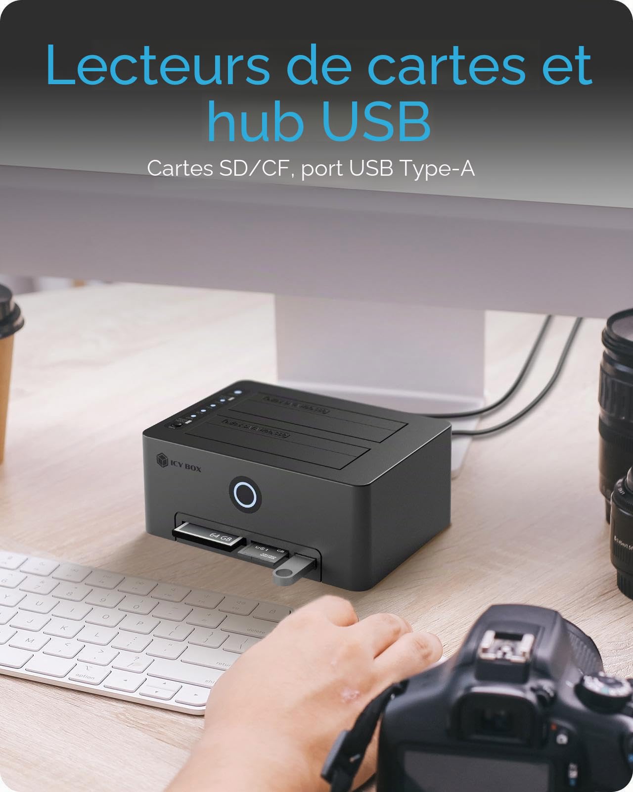 ICY Box IB-1233CL-C Station de clonage pour Disque Dur/SSD SATA 2,5"/3,5", USB 3.0 (5 Gbit/s), clonage Hors Ligne, Lecteur de Carte (CF/SD), hub USB, sans Outil, Externe, Plug & Play, Station