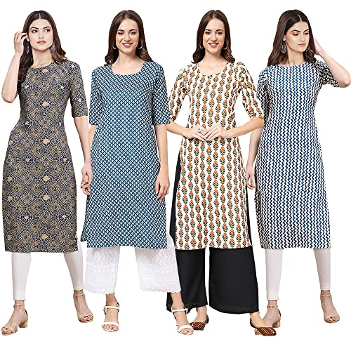 Image of Pinkmint Women's Crepe Digital Print Straight Kurta [Pack of 4] (CCV-334-338-339-335)
