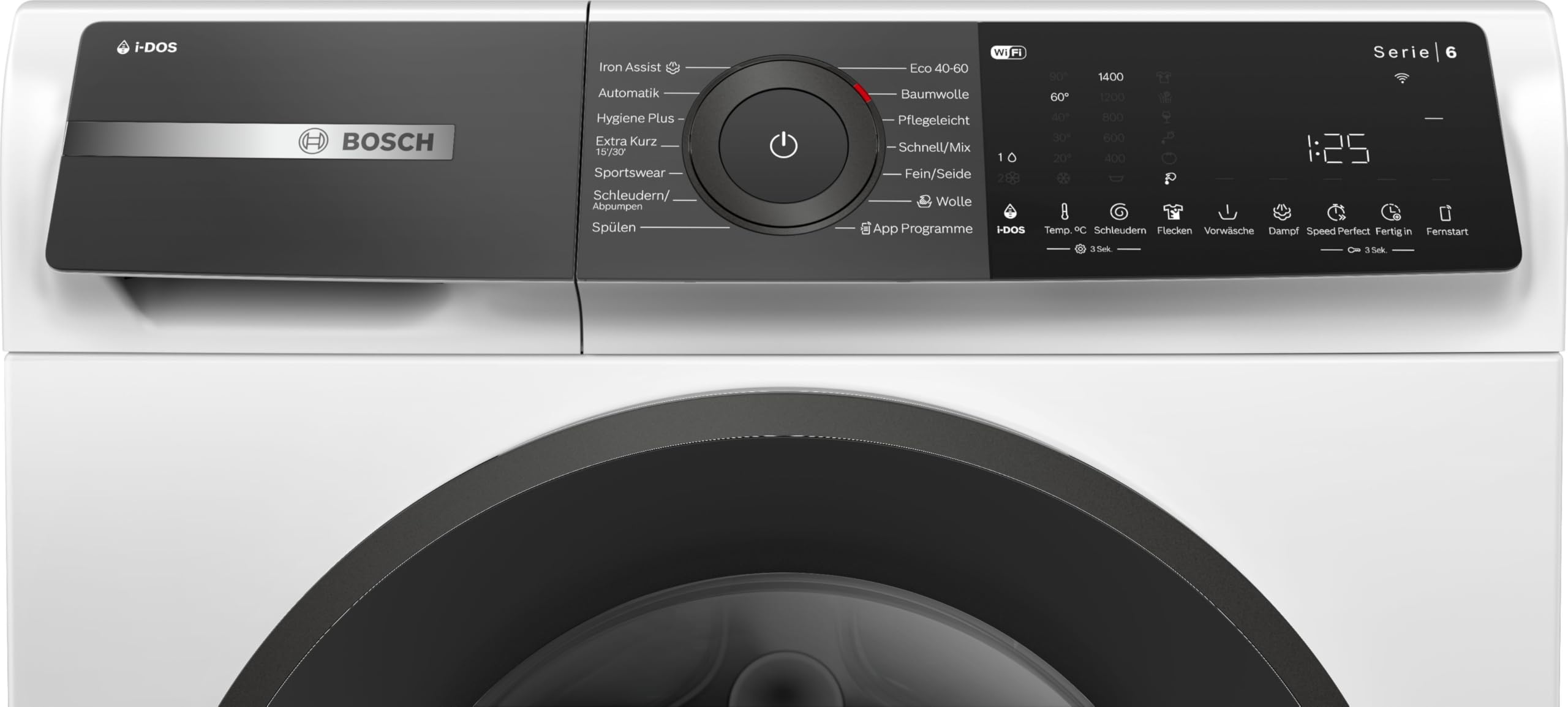 Bosch Serie 6 Smarte Waschmaschine 9 kg 1400 UpM i-DOS WGH244A40 | Barcode-Erkennung für Waschmittelmenge, bürstenloser Motor, Fleckenautomatik für 16 Fleckenarten, Nachlegefunktion