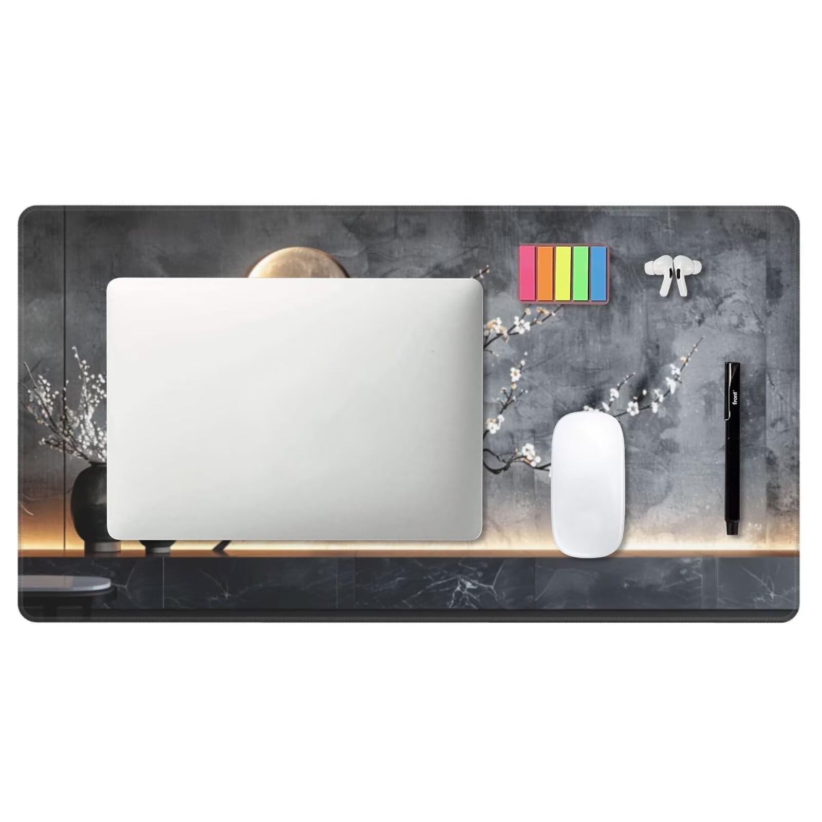 Alfombrilla de Ratón Gaming Grande XXL 1200x600x4mm con Bordes Cosidos, Tela de Micro Tejido, Base de Goma Antideslizante y Mouse Pad, para Teclado Escritorio, PC, Oficina Flor de Ciruelo Lunar Y6217