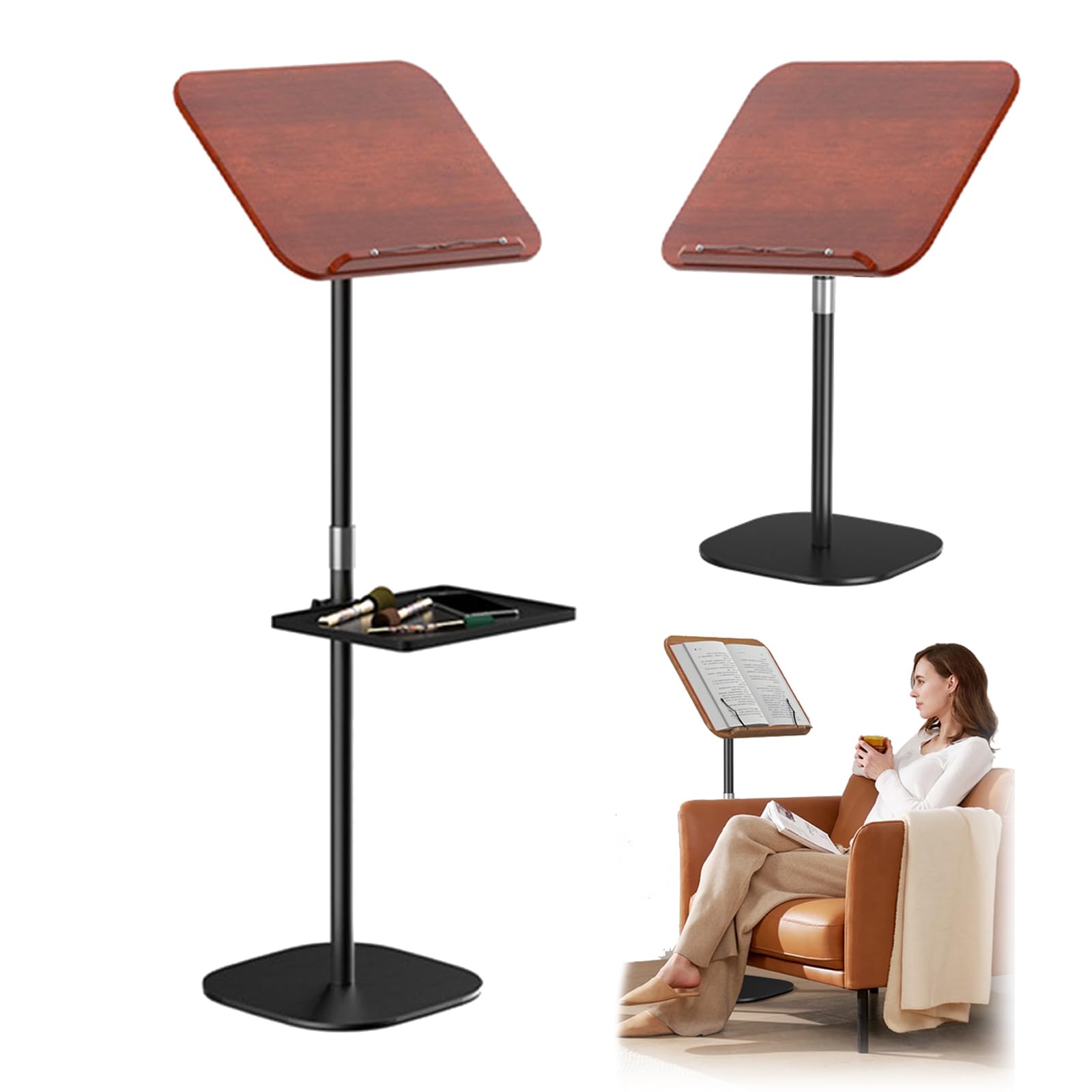 Stehpult, Verstellbarer Buchständer Standing Desk Höhenverstellbarer 80-130 cm Beweglicher Computertisch Mobile Notenständer Tisch Projector Stand Tragbarer Podiumständer für Schule, Büro, Kirche