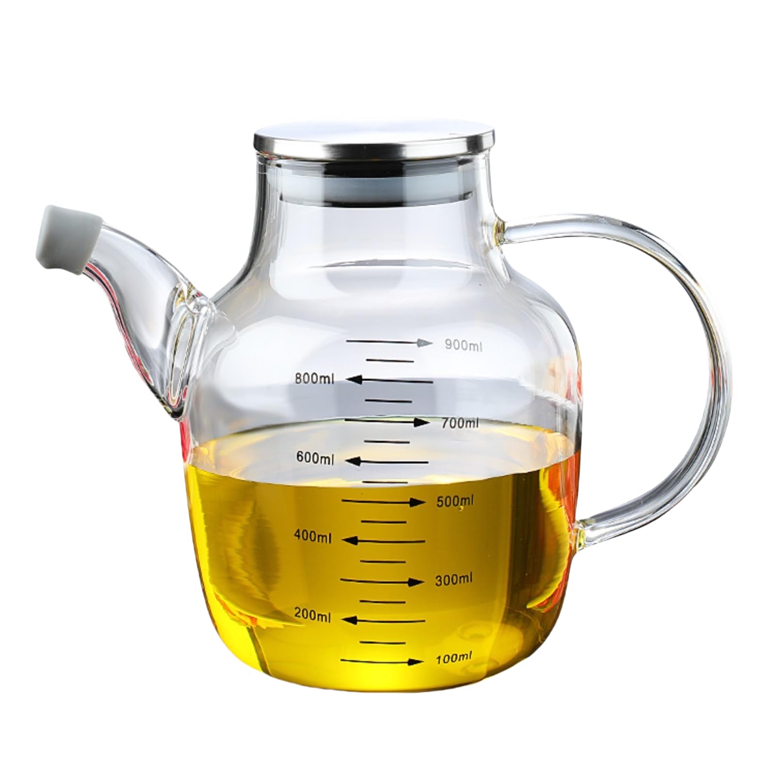 4 tamaños 380 – 1200 ml de vidrio de borosilicato, botellas de aceite a prueba de goteo y fugas, ideal para verter aceite de oliva y otros líquidos (transparente, 900 ml)