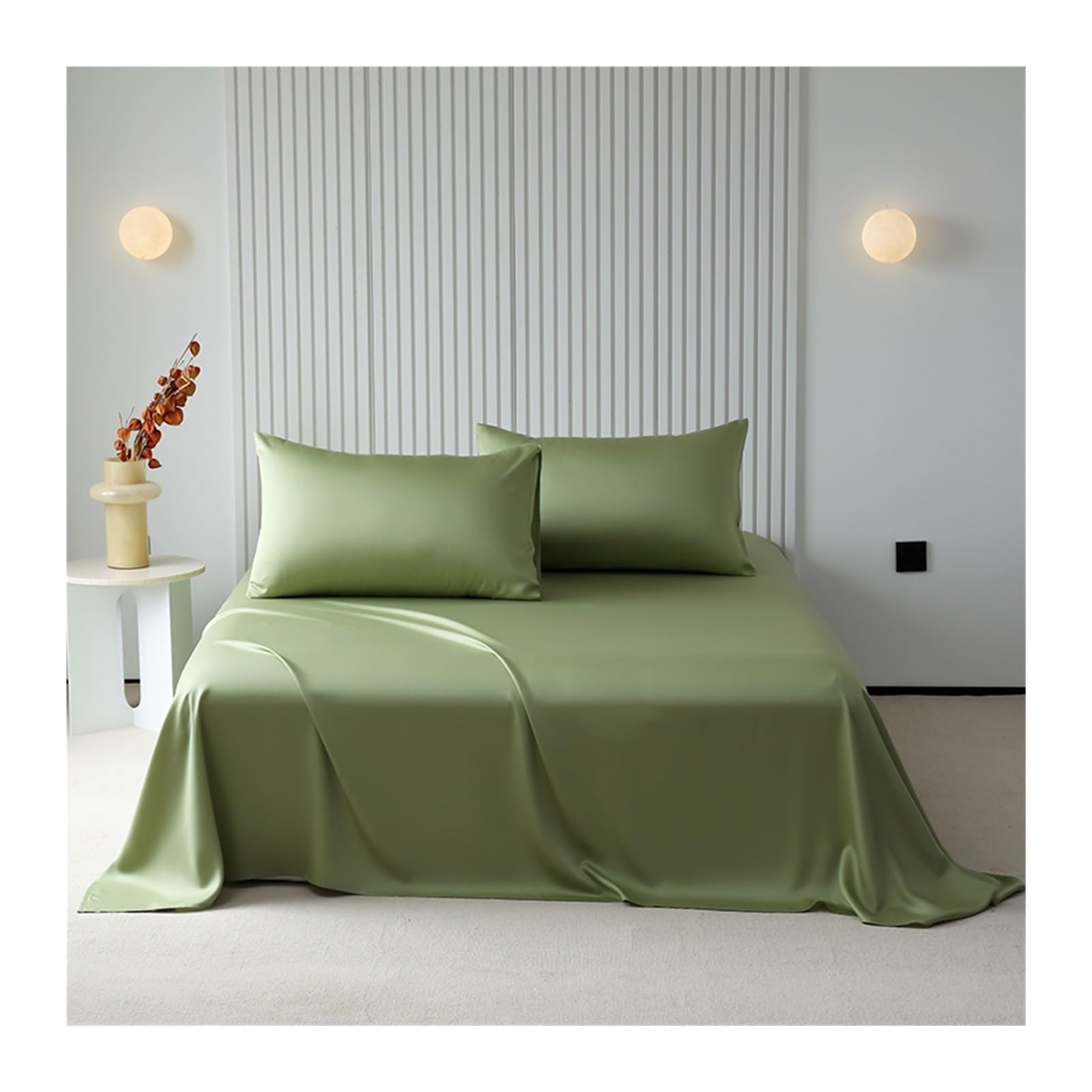 Sábana Encimera Sábana Plana 160x245cm 200x245cm 245x250cm 245x270cm de 300 Hilos de Tencel Extra Suaves y Refrescantes(Green,160x245cm)
