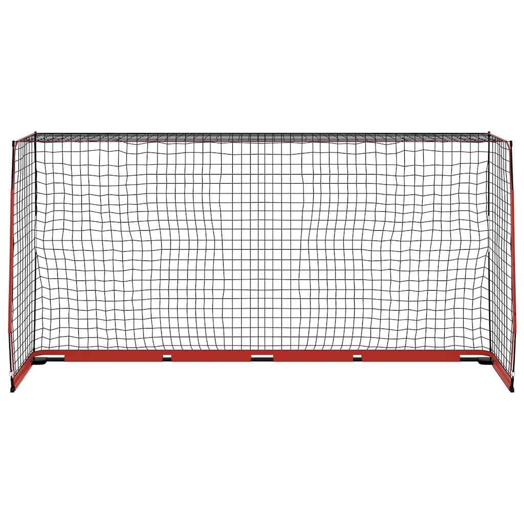 Portería de fútbol 366,5 x 91 x acero con red de poliéster, plegable y portátil, sistema de ranuras para jardín, cancha de pernos, entrenamiento, uso en interiores y exteriores