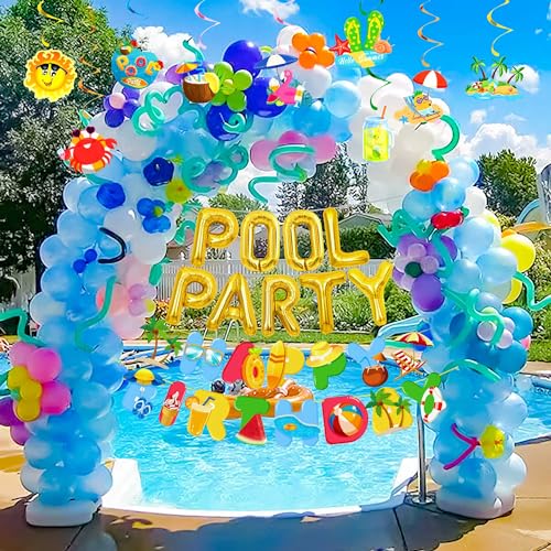 Image of Summer Pool Beach Party Decoration, Pool Party Birthday Bash Party Decorations Tropical Balloons Banner for Kids Swimming Water Luau Tropical Hawaii Party Decoration Supplies