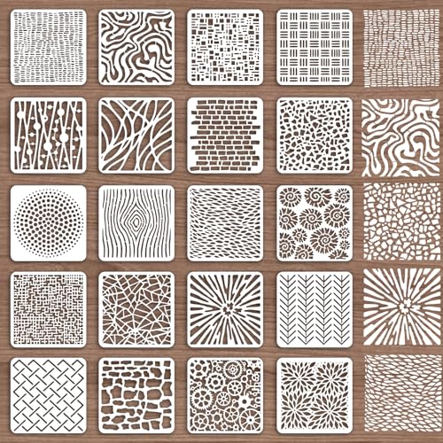 INFUNLY 20pcs Textures Stencils for Painting 5.9x5.9 Reusable Wall Stencils DIY Mixed Line Textures Stencils Brick Layered Pattern Drawing Template for Wood Canvas Wall Paper Home Decor
