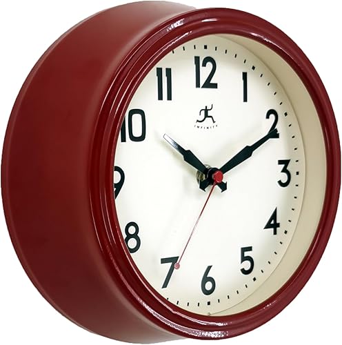 Miniatura 6 de Infinity Instruments Reloj de pared silencioso rojo retro de 8"