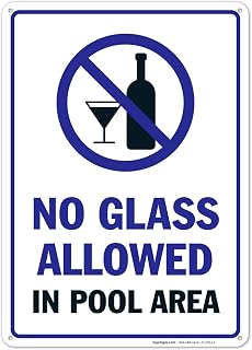 Pool Rules Sign, No Glass Allowed in Pool Area, 10x14 Inches, Rust Free .040 Aluminum, Fade Resistant, Made in USA by Sigo Signs