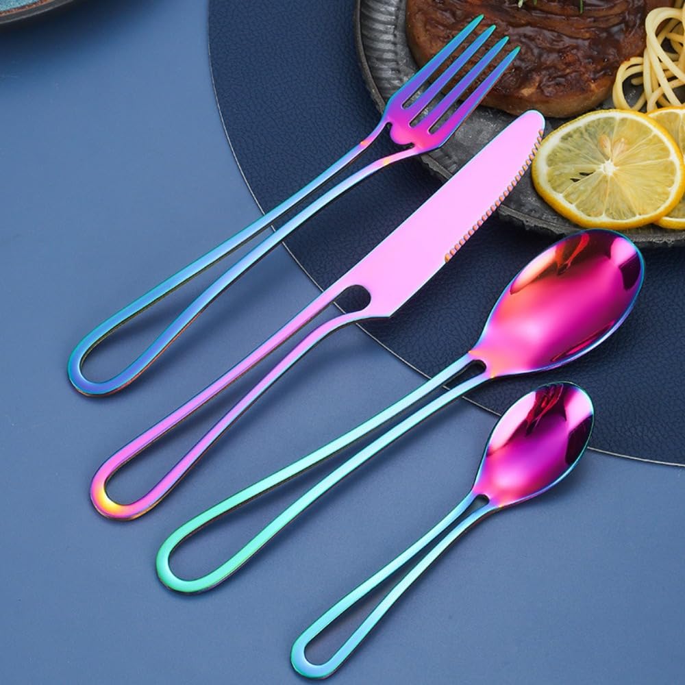 Manico Cavo Cucina in Acciaio Inox Argenteria Stoviglie Posate Set Posate Bistecca Coltello Forchetta Cucchiaio Cucchiaino (Argento,16 pezzi)