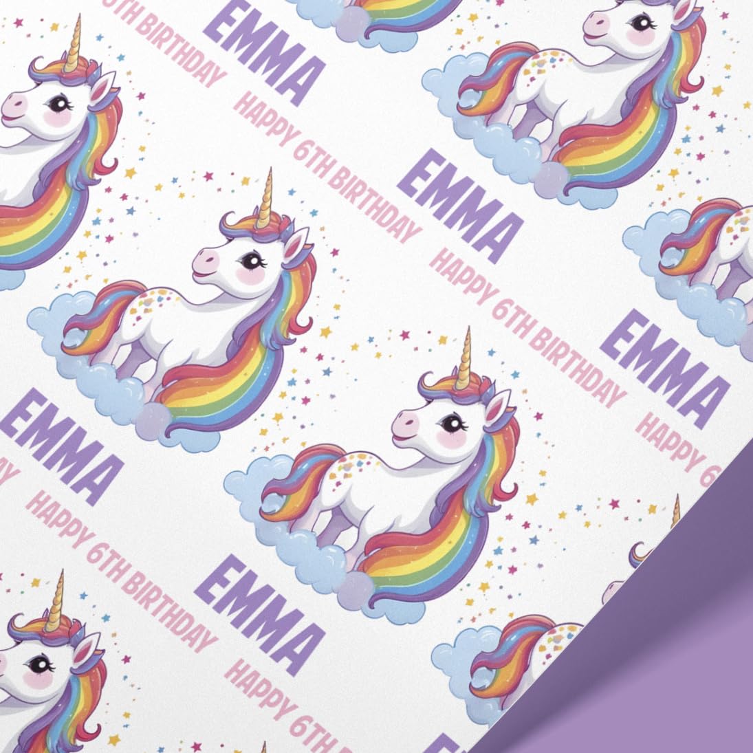 Personalised Rainbow Unicorn Wrapping Paper Roll | Custom Name & Age Unicorn Gift Wrap | 61cm Wide | Premium Matte Finish | Birthday & Special Occasion Present Wrap | Recyclable