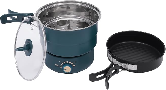 Electric Hot Pot, 1.6L Portable Non-Stick Electric Cooker with Foldable Handles, Multifunction Electric Pot for Pasta, Oatmeal, Soup, Steak with Power Adjustment