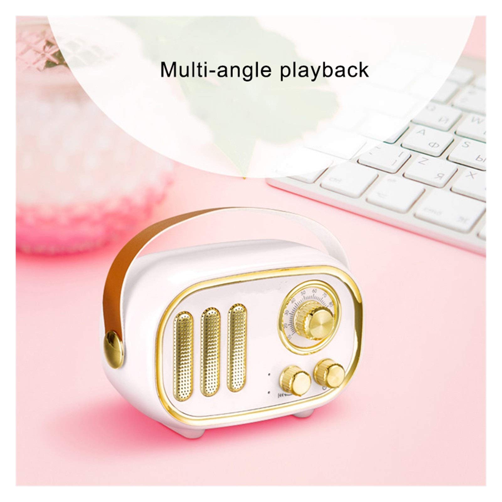 Nouveau sans Fil Rétro Haut-Parleur F01 Bluetooth Haut-Parleur Portable Vintage Radio FM de Soutien Carte TF(Blanco)