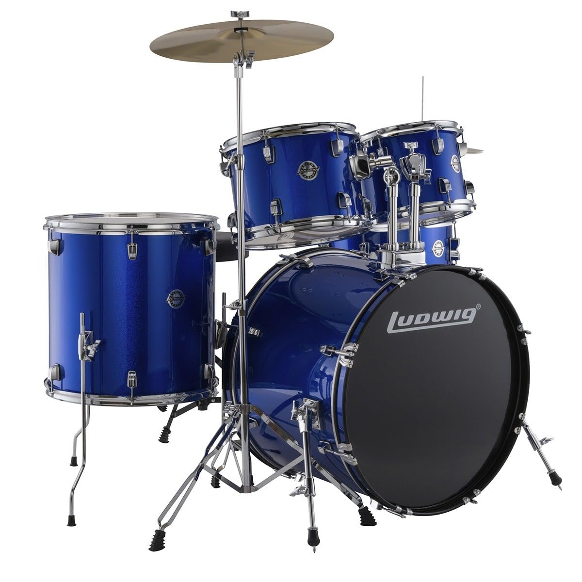 Ludwig Accent 5-piece Complete Drum Set with 22 inch Bass Drum and Wuhan Cymbals - Blue Sparkle