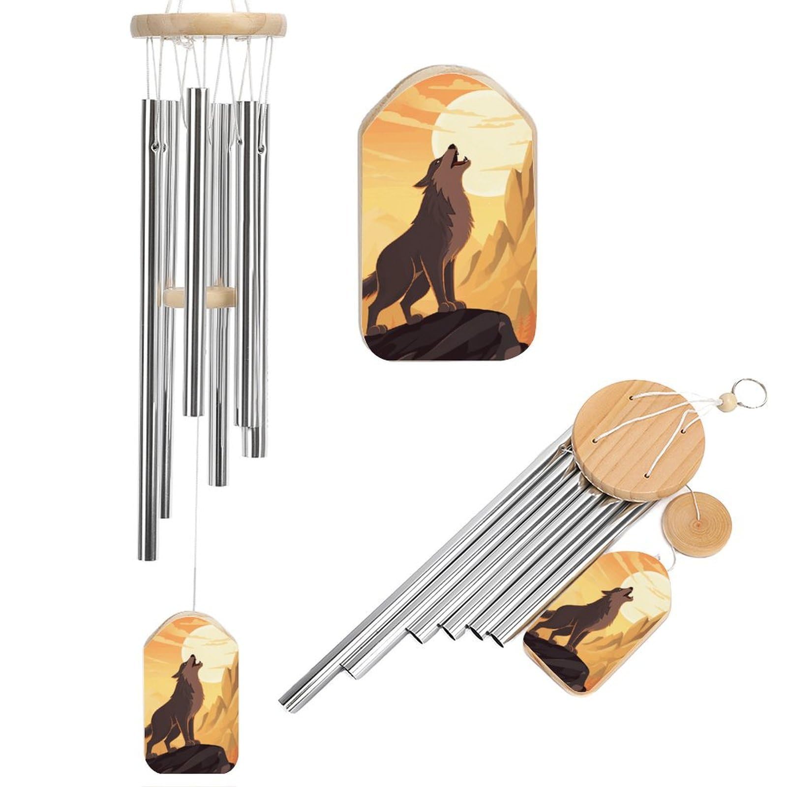 Wolf Wind Chimes, Soothing Melodic Memorial Windchimes Soothing Melody Wind Chime Handcrafted Hanging Decoration for Home Garden Balcony Courtyard Decor
