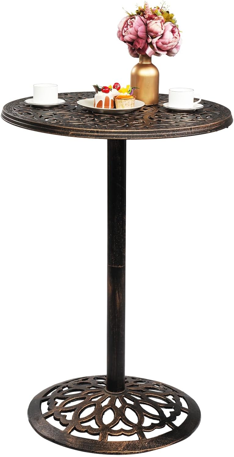 VINGLI 40" Outdoor Bar Table - Cast Aluminum Patio Dining Table, High Top Bistro Table (28" Dia x 40 H)