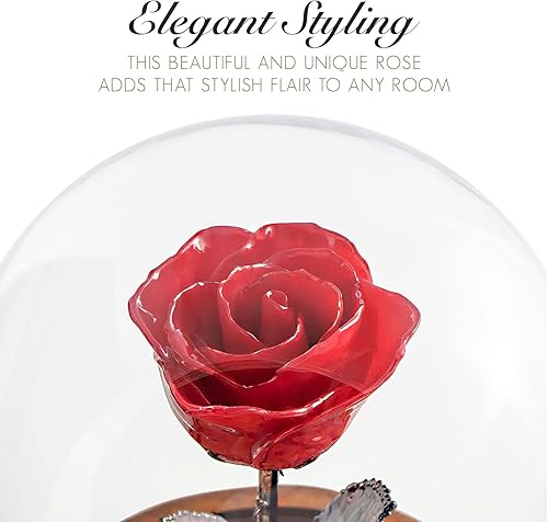 Miniatura 7 de Forever Rose Rojo encantado en cúpula de cristal inspirado en la flor de la Bella y la Bestia, rosa preservada grabada a mano Rosa sumergida a mano