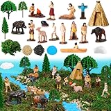 Hiawbon 31Pcs American Indian Figurines Set, Historical Miniature Indian Figurines with Accessories, Resin American Indians Models for DIY Craft Home Decoration