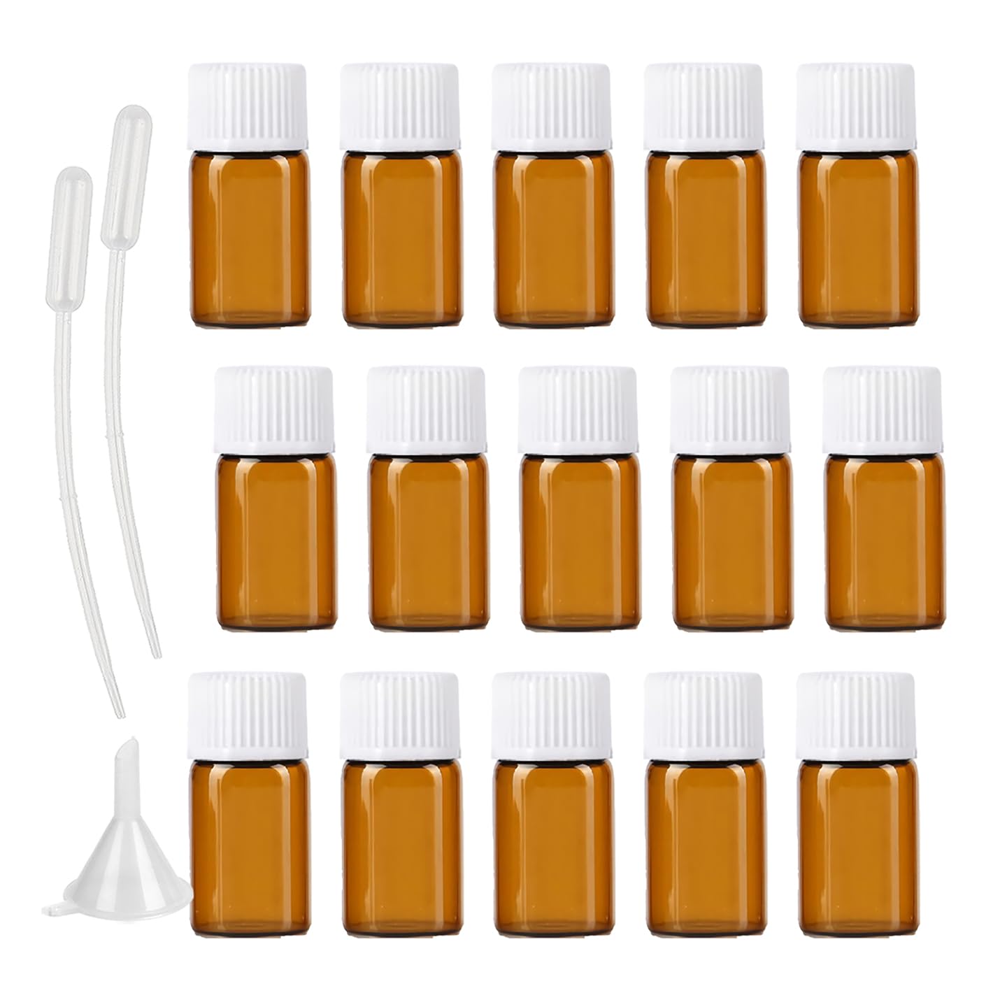 200 Pièces Mini 3ml Ambre Bouteilles en Verre D'huile Essentielle avec Orifice Réducteur, avec bouchon codigoutte blanc, Flacons en Verre Vides apour Aromathérapie, colorants liquides.
