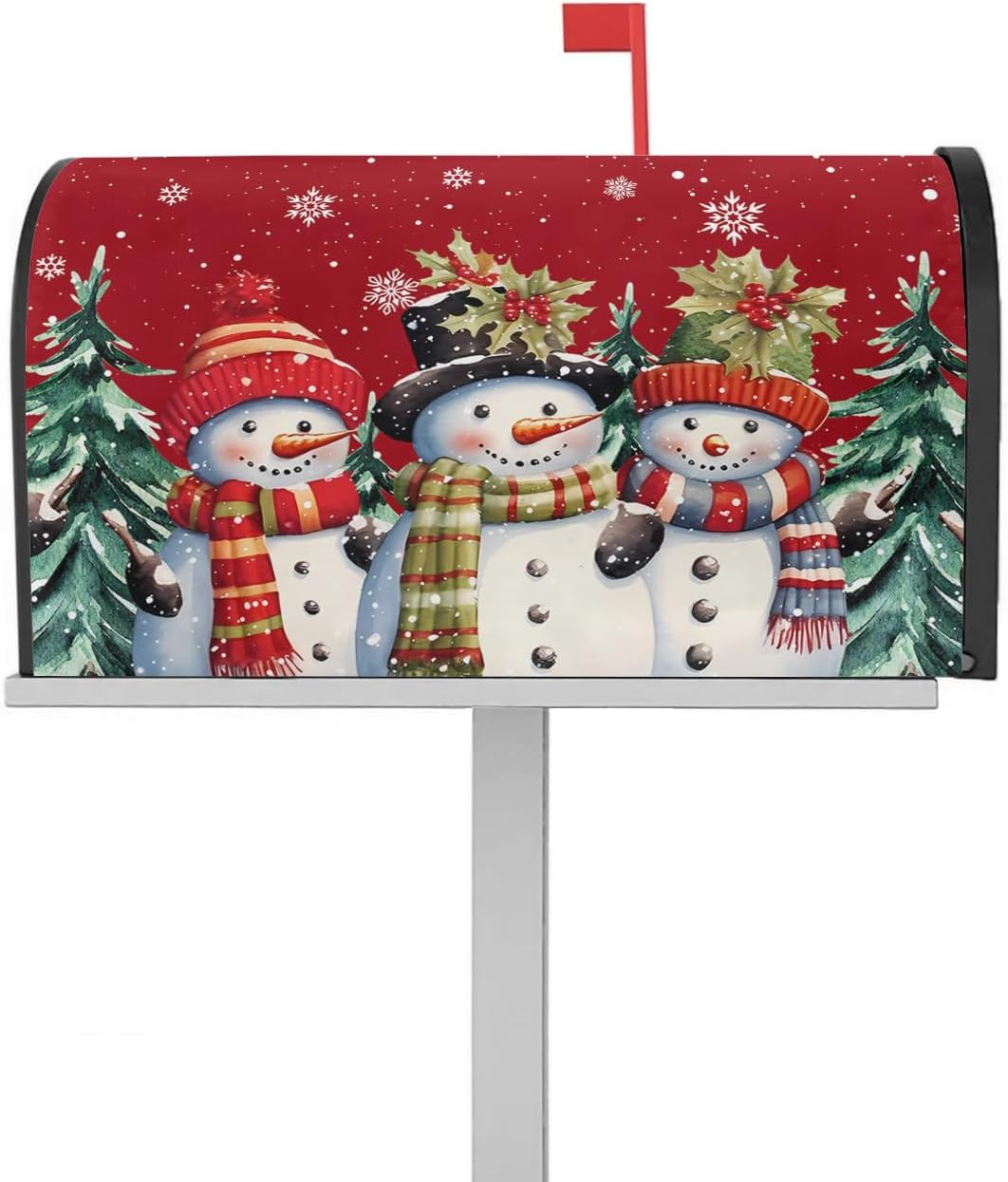 Snowman Red Christmas Mailbox Covers Magnetic Standard Size 18x21 inch Cute Snowman with Hat Snowflakess Xmas Tree Decorative Mail Box Wraps Post Letter Box Cover for Garden Yard Xmas Decor