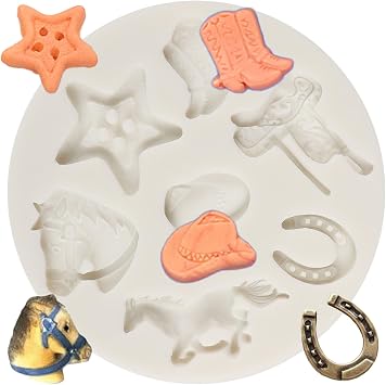 Horseshoe Silicone Mold Cowboy Boot Saddle Cowboy Hat Fondant Mold | Horse Chocolate Mold Western Cowboy Theme Cake Decoration Cupcake Topper Sugar Craft Candy Gum Paste Polymer Clay