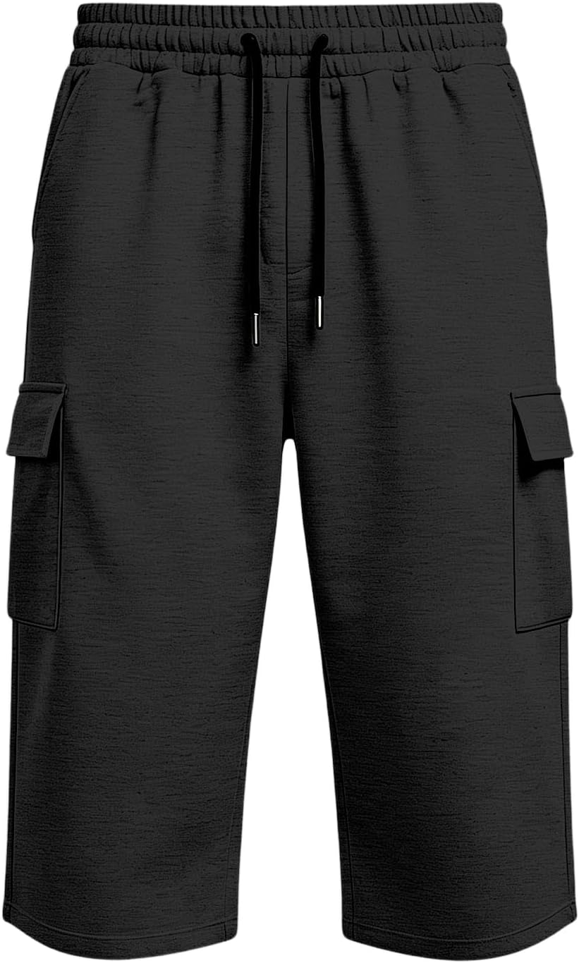 Ymosrh Mens Sweat Cargo Shorts Below The Knee Lightweight Casual Summer Outdoor Hiking Jogging Long Shorts, S-3XL