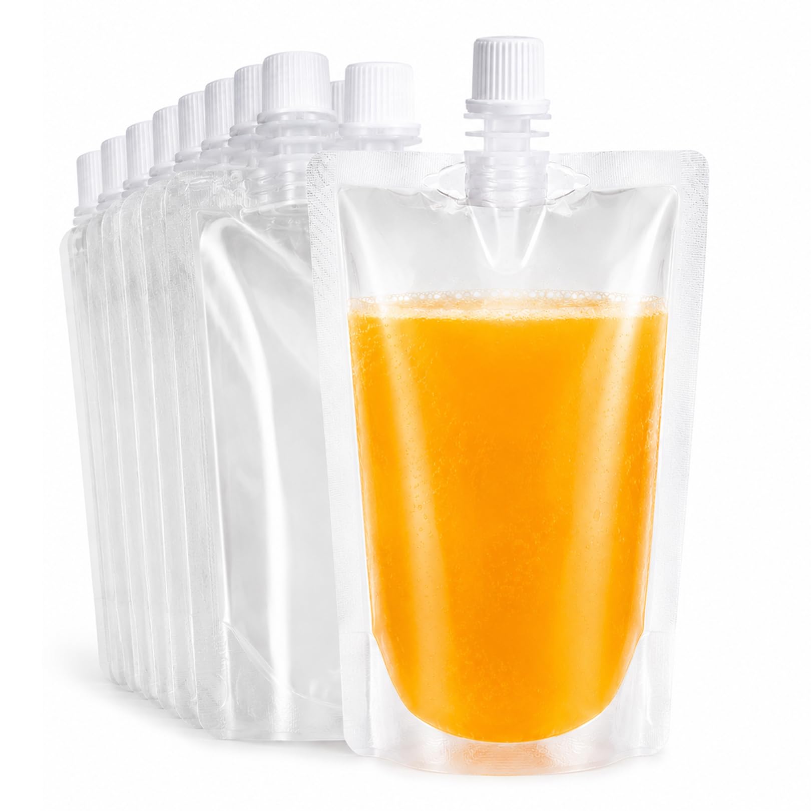 40pcs 250ml Refillable Drink Pouches for Festivals, Drinks/Juice Flasks, Clear Travel Plastic Flasks, Leak Proof Alcohol Juice Liquid Pouches, for Picnic Camping Party Beverage and Festival Essentials