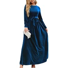 Cocoinsity Womens Elegant Maxi Dress Crewneck Long Sleeve Tie Waist Floor Length A-Line Flowy Formal Evening Dresses
