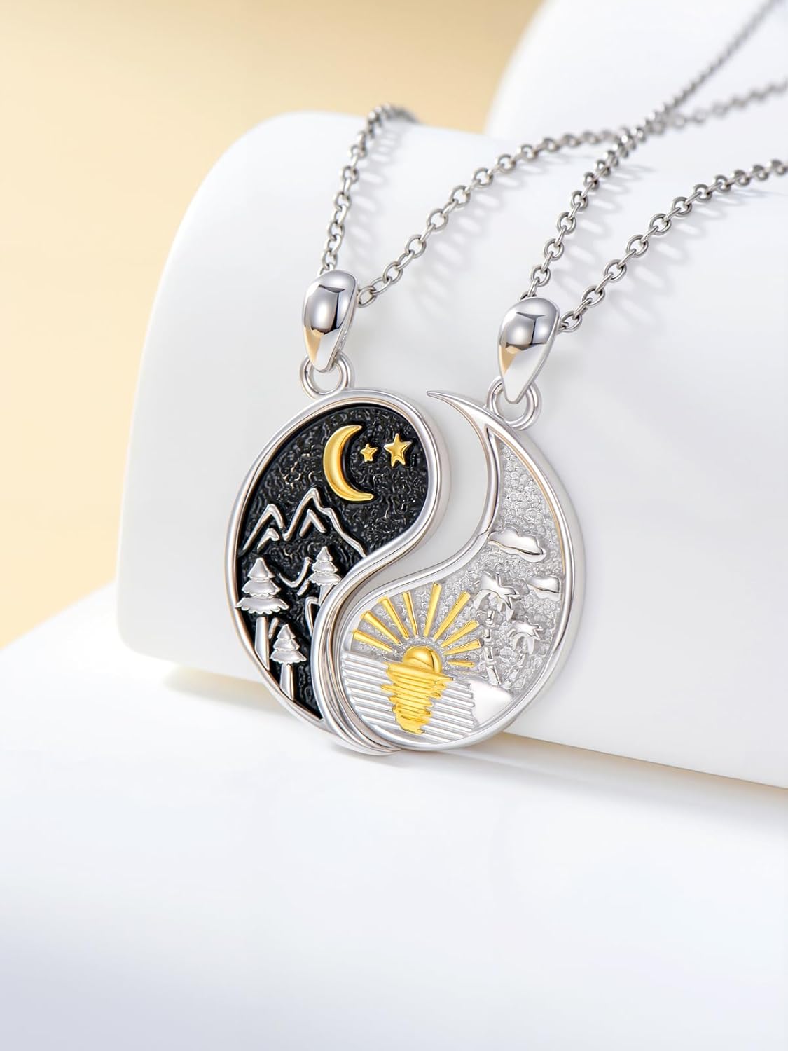 Matching Yin and Yang Necklace, S925 Sterling Silver Sun and Moon Mountains Jewelry Valentines Day Gifts for Her Him - Image 4
