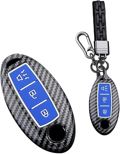 HIBEYO Funda para llavero de 3 botones para Nissan 350Z 370Z Altima Armada CIMA Cube Frontier Fuga GT-R Juke Kicks Lannia Latio Leaf Livina con