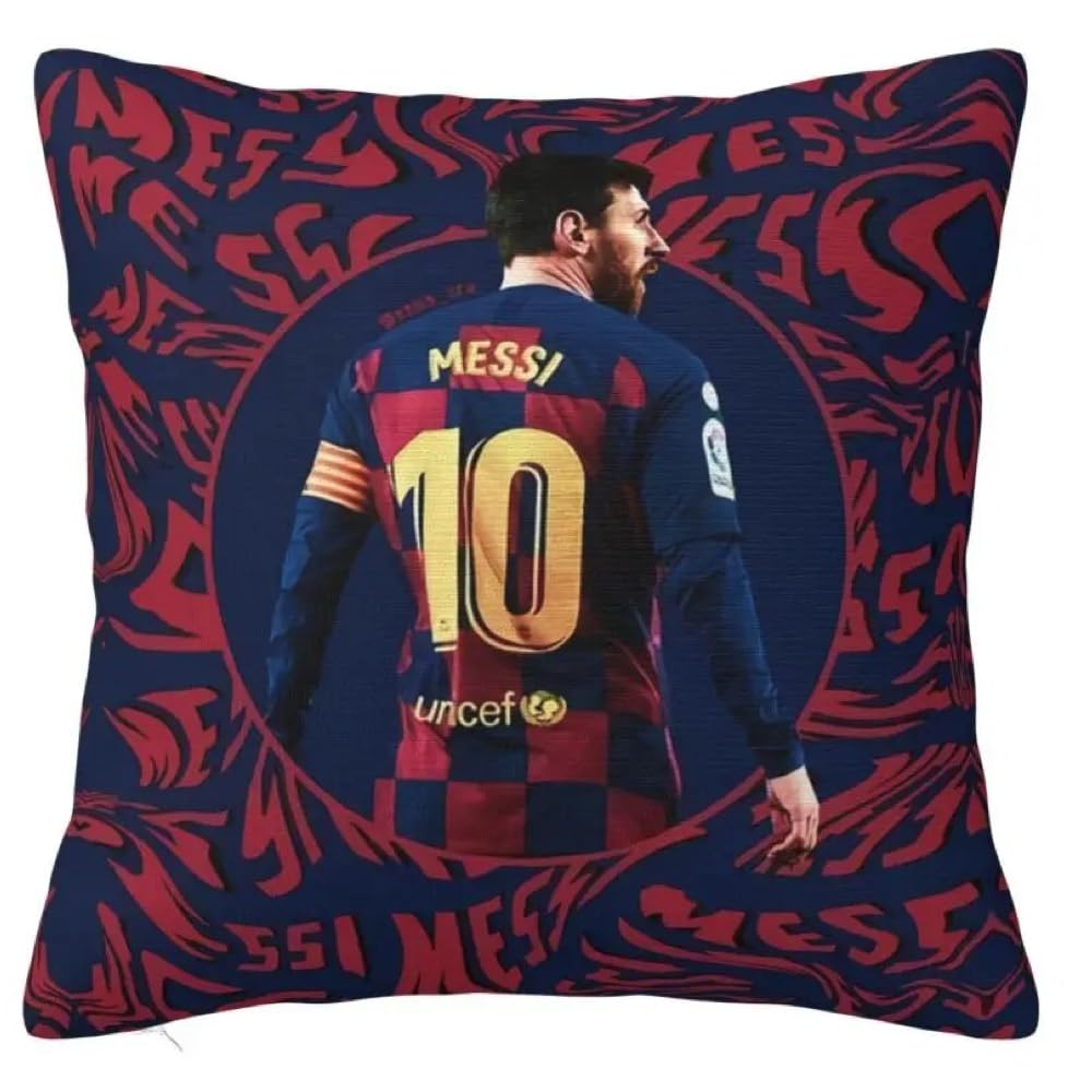 The Beach Stop Men's Messi Barca Sports Hero Lionel Messi Cushion Cover | Gift Idea For Wo Boys & Girls | 45X45cm 18X18 |