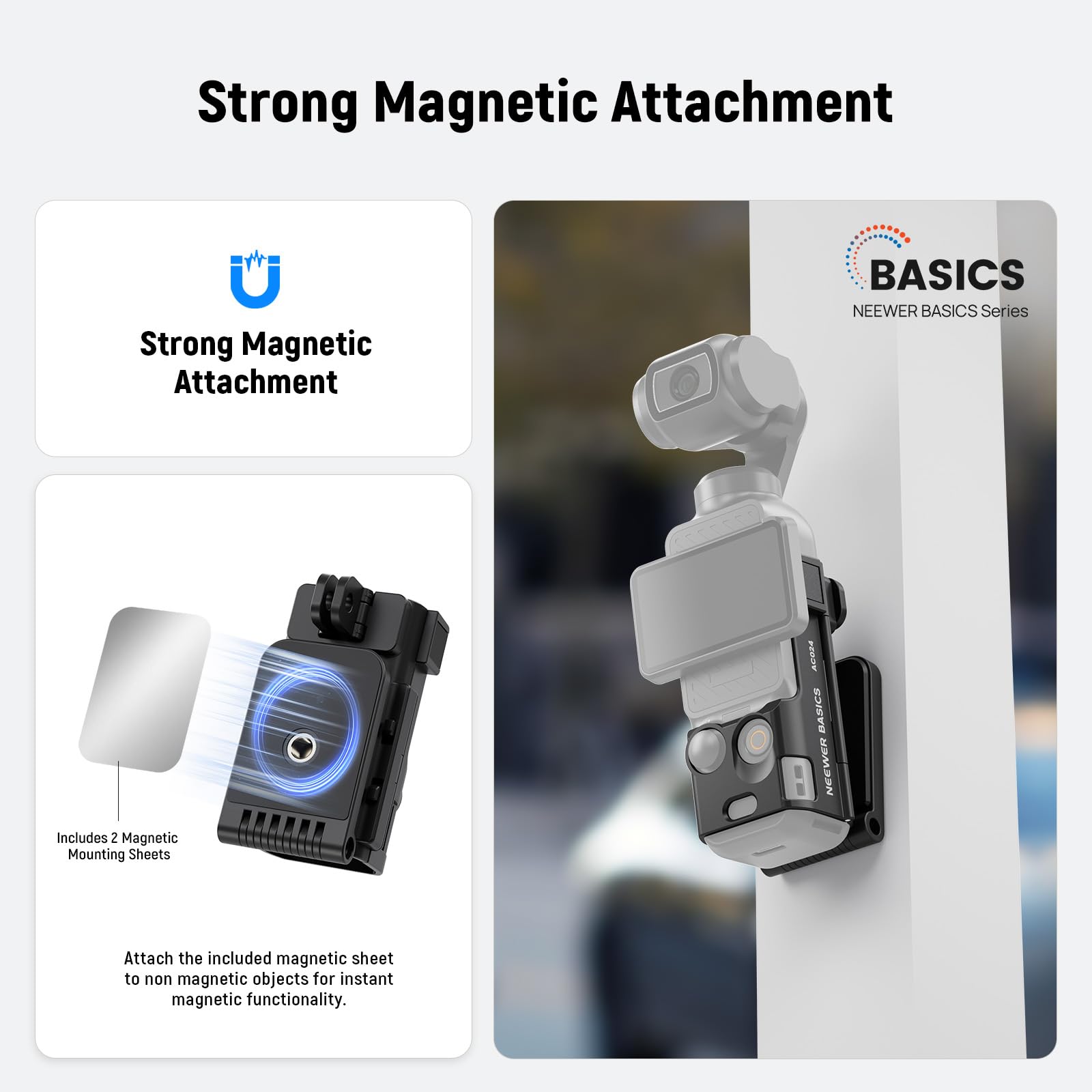 NEEWER BASICS AC024 Magnetyczny stojak do montażu kompatybilny z DJI Osmo Pocket 3, akcesoria Creator Combo, adapter rozszerzeń z otworem na śrubę 1/10.2 cm, plastikowy uchwyt do uchwytu baterii