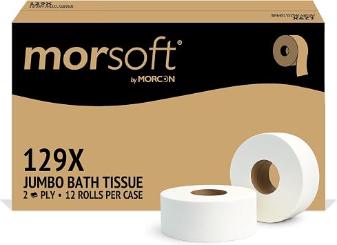 Morsoft by Morcon Jumbo Toilet Paper Rolls, 12 Rolls/Carton, 2-Ply, 100% Recycled Fibers, Soft and Absorbent, Fits in Jumbo Tissue Dispensers, Commercial Toilet Paper