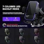 Wireless Car Charger,【7 Colored LED Backlit】 Mosurr 15W Auto Clamping Phone Holder Car Mount Charger for iPhone 16 15 14 13 12 Mini Pro Max 11, Samsung Galaxy S24 Ultra S23 Note 20, etc-Dark Black