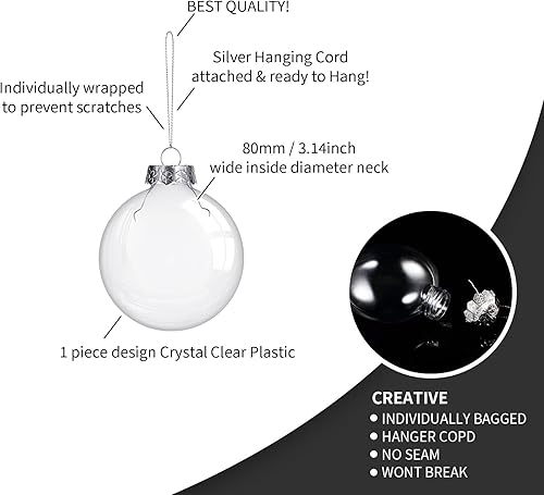 Miniatura 4 de Sratte Adorno conmemorativo con forma de bola de plumas de plástico transparente rellenable, adornos para árbol y alas de plumas de ángel y cinta