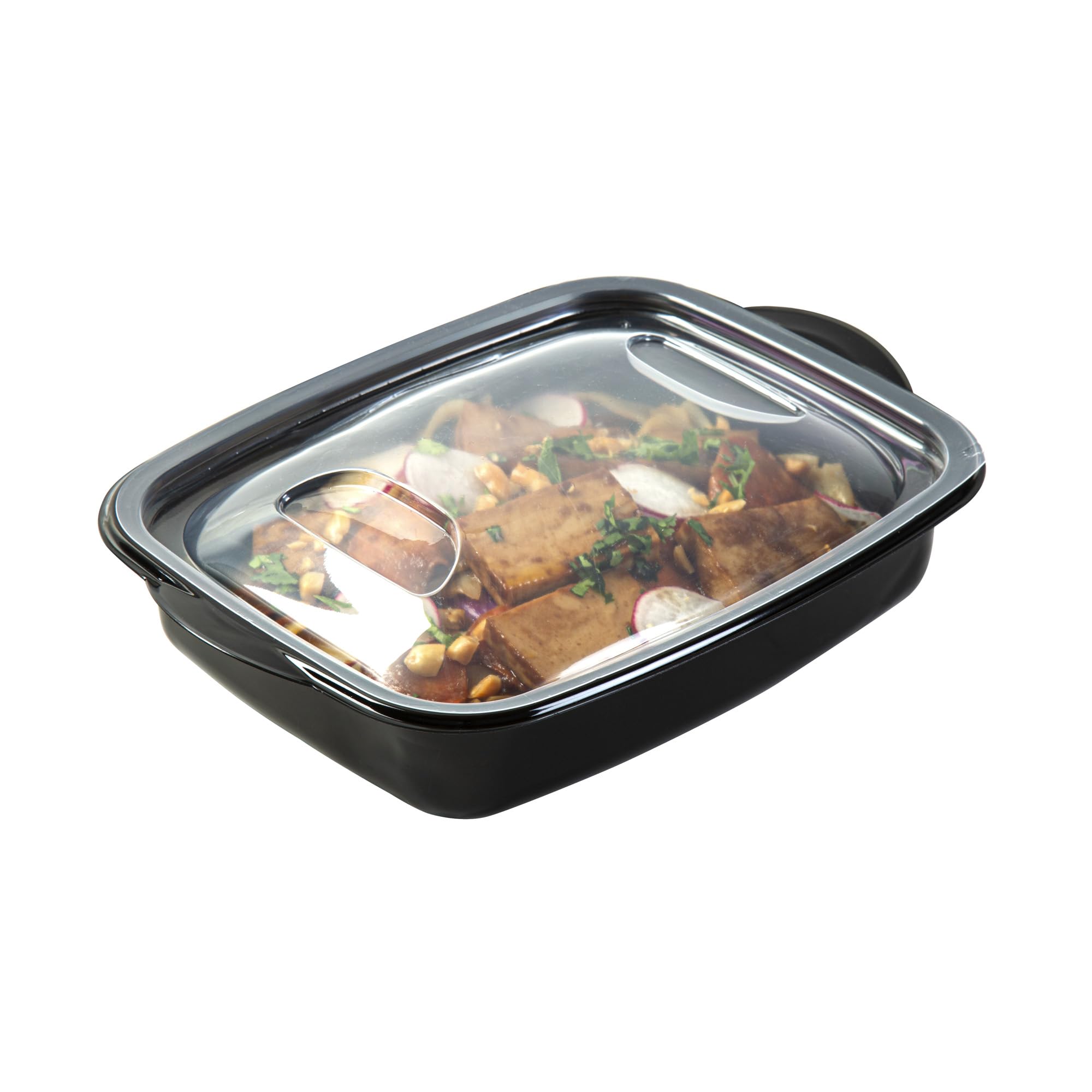 Restaurantware -RW Base Lebensmittelbehälter, rechteckig, Einweg-Salatbehälter, mikrowellengeeignet, mit transparentem Deckel, schwarze Kunststoff-Lebensmittelbehälter, 3 Fächer, für Cafés, 50 Stück