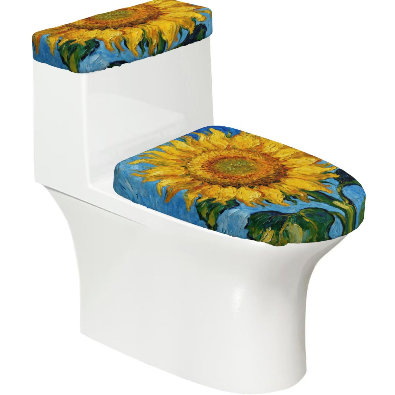 Cntdbu Black Sunflower Stretchy Toilet Lid And Tank Cover Set-Soft Elastic Bathroom Decor For U Shape Oval