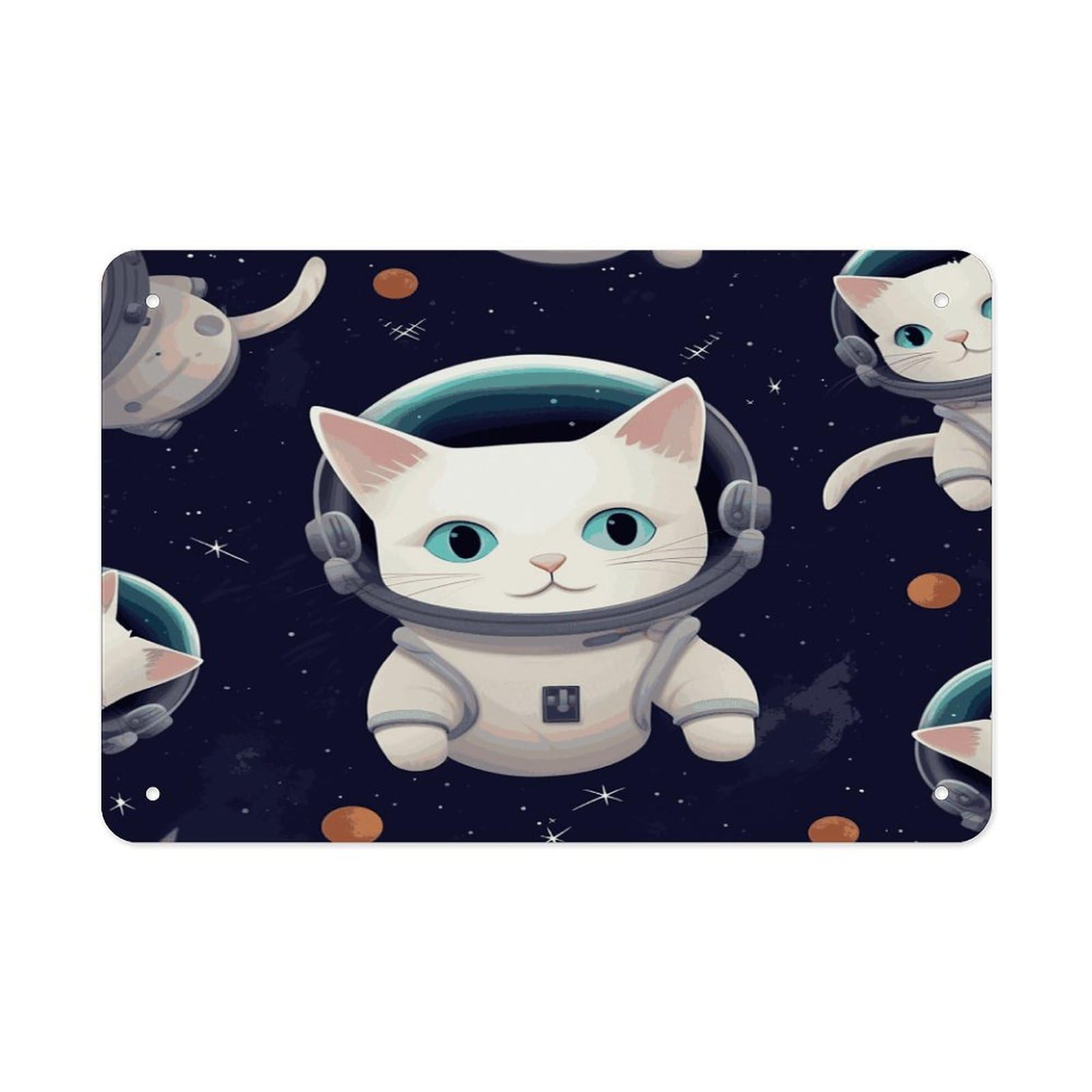 Fekiloot Style Fun Cat Astronaut Metal Signs Wall Art Tin Sign