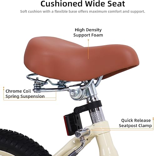 Miniatura 6 de JOYSTAR Bicicleta vintage para niños con ruedas de entrenamiento y canasta, 12, 14, 16, 18, 20, 24 pulgadas, bicicleta para niños y niñas de 2 a 14