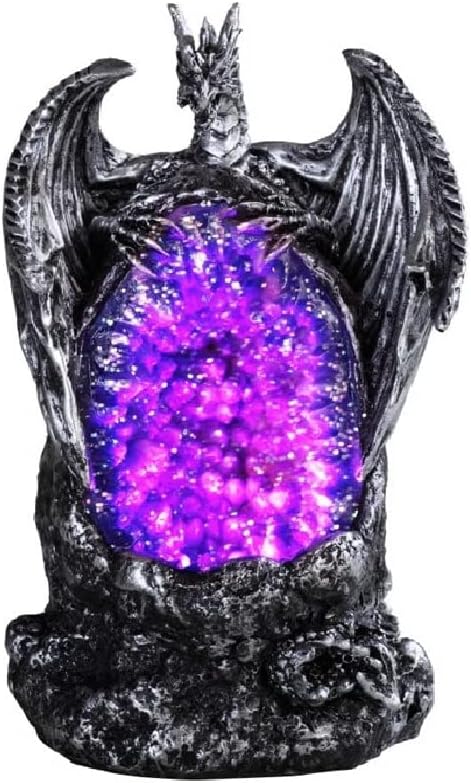ICE ARMOR 5" H Silver Dragon with LED Purple Faux Crystal Stone Statue Fantasy Decoration Figurine